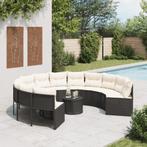 vidaXL Tuinbank met tafel en kussens rond poly rattan zwart, Tuin en Terras, Verzenden, Nieuw