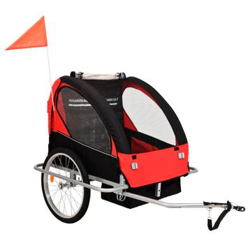 vidaXL Fietstrailer en kinderwagen 2-in-1 zwart en rood disponible aux enchères
